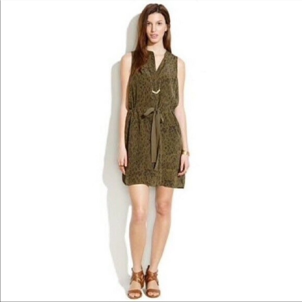 Madewell Olive Green Playa Geometric Silk Dress S